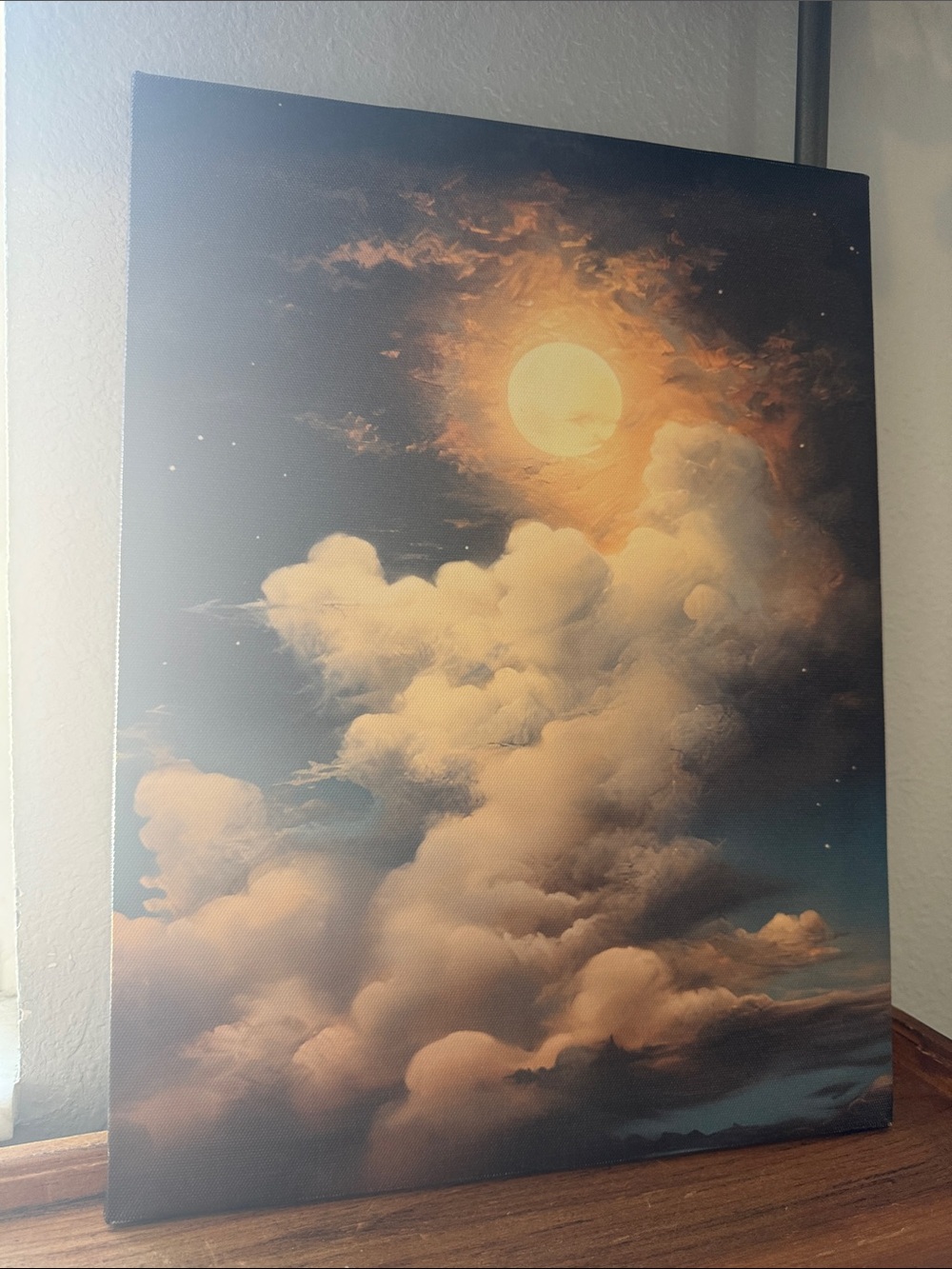 Full Moon Cloudscape Canvas Art Print - Golden & Blue